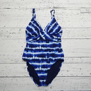 Tommy Bahama Swimsuit Womens 4 Blue Tie Dye One Piece Ruched Adjustable Straps‎